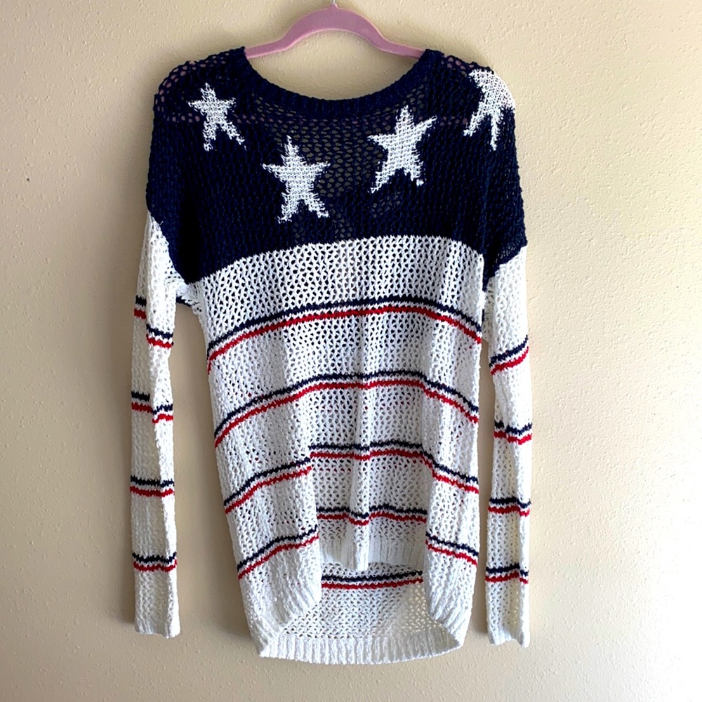 Hollister M red white & blue open-stitch sweater